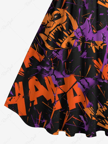 Gothic Plus Size Halloween Letters Graffiti Monster Print 1950s Vintage Dress