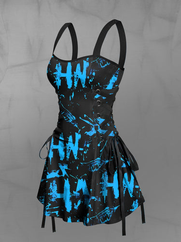 Gothic Letters Graffiti Print Lace Up Tank Dress