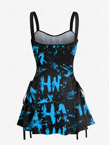 Gothic Letters Graffiti Print Lace Up Tank Dress
