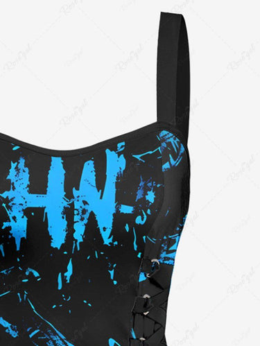 Gothic Letters Graffiti Print Lace Up Tank Dress