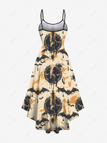 Gothic Plus Size Halloween Bat Paint Splatter Print High Low Cami Dress
