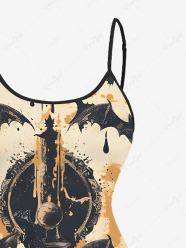 Gothic Plus Size Halloween Bat Paint Splatter Print High Low Cami Dress