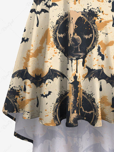 Gothic Plus Size Halloween Bat Paint Splatter Print High Low Cami Dress