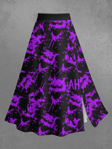 Gothic Plus Size Halloween Monster Letters Graffiti Paint Splatter Print Split Skirt