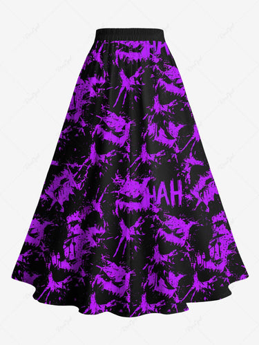 Gothic Plus Size Halloween Monster Letters Graffiti Paint Splatter Print Split Skirt