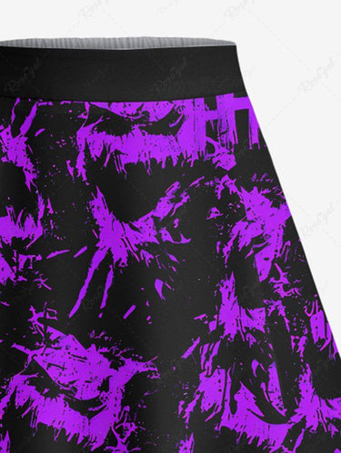 Gothic Plus Size Halloween Monster Letters Graffiti Paint Splatter Print Split Skirt