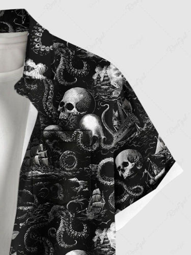 Gothic Plus Size Paint Splatter Girl Letters Print Buttons Pocket Shirt For Men