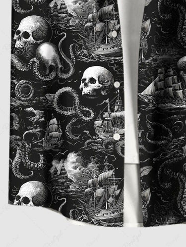 Gothic Plus Size Paint Splatter Girl Letters Print Buttons Pocket Shirt For Men