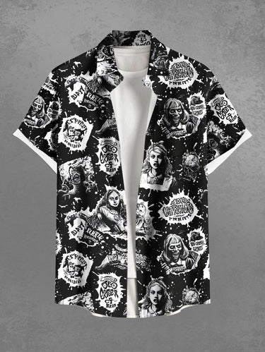Gothic Plus Size Paint Splatter Girl Letters Print Buttons Pocket Shirt For Men