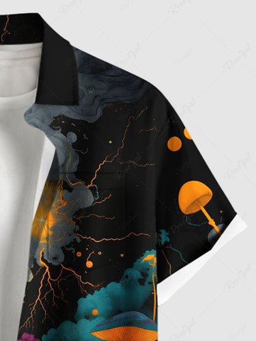 Gothic Plus Size Skull Mushroom Flowers Girl Print Buttons Pocket Shirt For Men