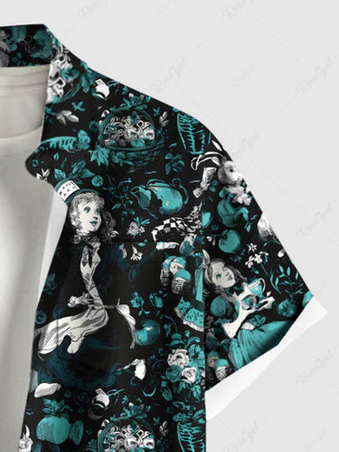 Gothic Plus Size Bunny Fruit Flowers Girl Print Buttons Pocket Shirt For Men