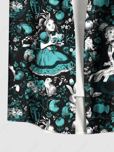 Gothic Plus Size Bunny Fruit Flowers Girl Print Buttons Pocket Shirt For Men