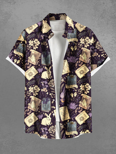 Gothic Plus Size Bunny Poker Flowers Print Buttons Pocket Shirt For Men