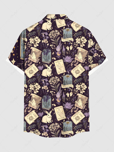 Gothic Plus Size Bunny Poker Flowers Print Buttons Pocket Shirt For Men
