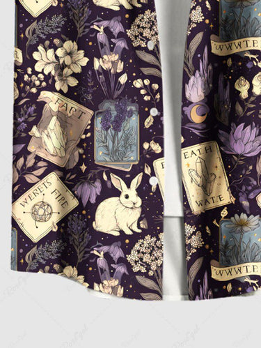 Gothic Plus Size Bunny Poker Flowers Print Buttons Pocket Shirt For Men