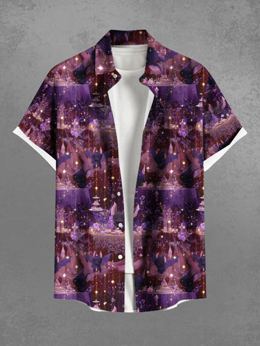 Gothic Plus Size Halloween Bat Party Light Glitter 3D Print Buttons Pocket Shirt For Men