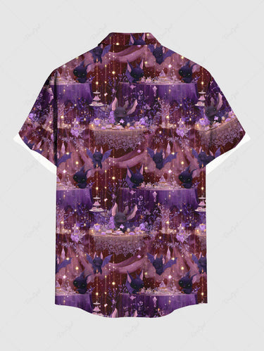 Gothic Plus Size Halloween Bat Party Light Glitter 3D Print Buttons Pocket Shirt For Men