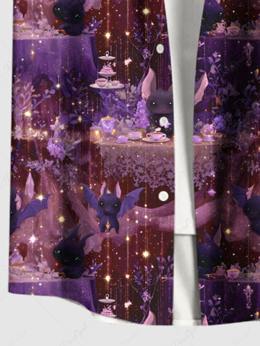 Gothic Plus Size Halloween Bat Party Light Glitter 3D Print Buttons Pocket Shirt For Men
