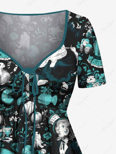 Gothic Plus Size Bunny Fruit Flowers Girl Print Cinched Dress