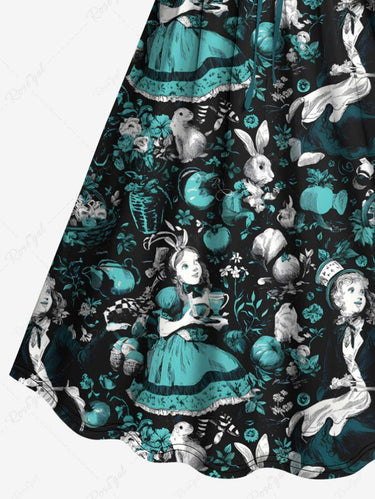 Gothic Plus Size Bunny Fruit Flowers Girl Print Cinched Dress