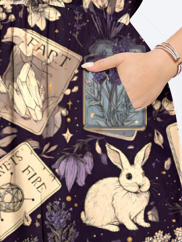 Gothic Plus Size Bunny Poker Flowers Print Split Midi Dress