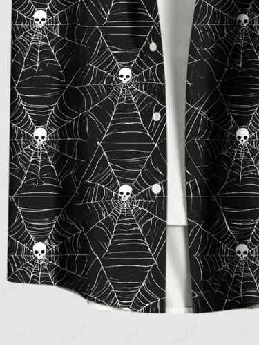 Gothic Plus Size Halloween Skulls Spider Web Print Buttons Pocket Shirt For Men