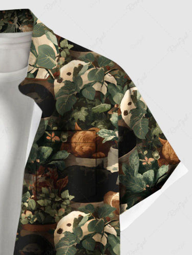 Gothic Plus Size Leaf Cats Print Buttons Pocket Shirt For Men