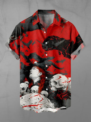 Gothic Plus Size Skulls Eagle Colorblock Print Buttons Pocket Shirt For Men