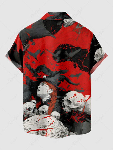 Gothic Plus Size Skulls Eagle Colorblock Print Buttons Pocket Shirt For Men
