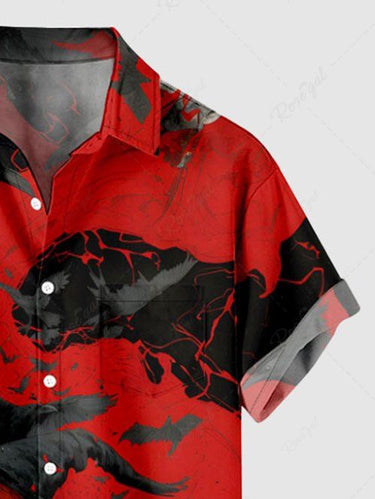 Gothic Plus Size Skulls Eagle Colorblock Print Buttons Pocket Shirt For Men