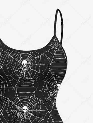 Gothic Plus Size Halloween Skulls Spider Web Print High Low Cami Dress