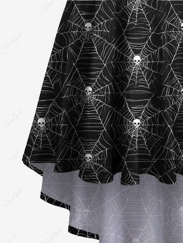 Gothic Plus Size Halloween Skulls Spider Web Print High Low Cami Dress