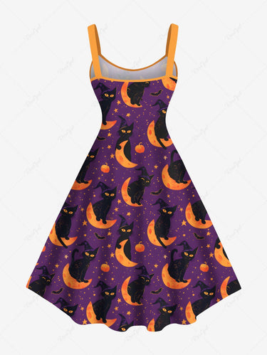 Gothic Plus Size Halloween Moon Cat Fruit Star Print Tank Dress
