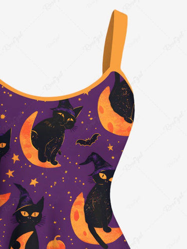 Gothic Plus Size Halloween Moon Cat Fruit Star Print Tank Dress