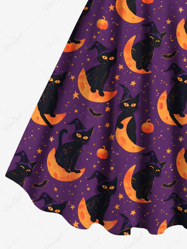 Gothic Plus Size Halloween Moon Cat Fruit Star Print Tank Dress