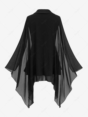Gothic Plus Size Lace Up Skull Zipper Chiffon Bat Sleeves Coat