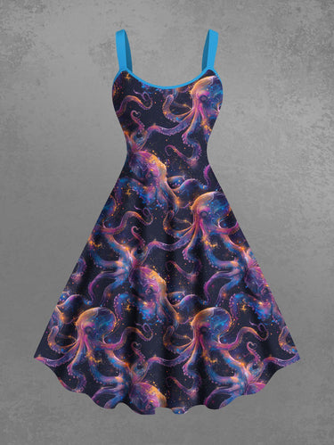 Gothic Plus Size Colorful Octopus Print Tank Dress