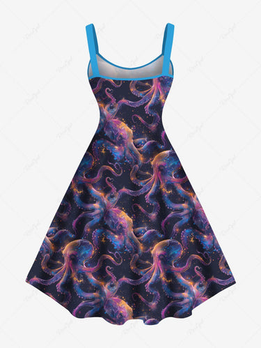 Gothic Plus Size Colorful Octopus Print Tank Dress