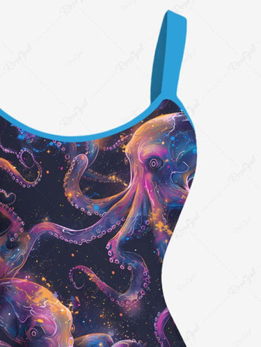 Gothic Plus Size Colorful Octopus Print Tank Dress