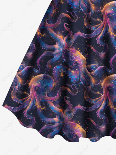 Gothic Plus Size Colorful Octopus Print Tank Dress