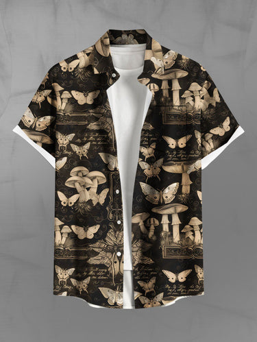 Gothic Plus Size Butterfly Mushroom Print Buttons Pocket Shirt For Men