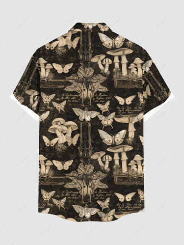 Gothic Plus Size Butterfly Mushroom Print Buttons Pocket Shirt For Men