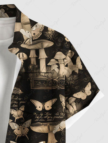 Gothic Plus Size Butterfly Mushroom Print Buttons Pocket Shirt For Men