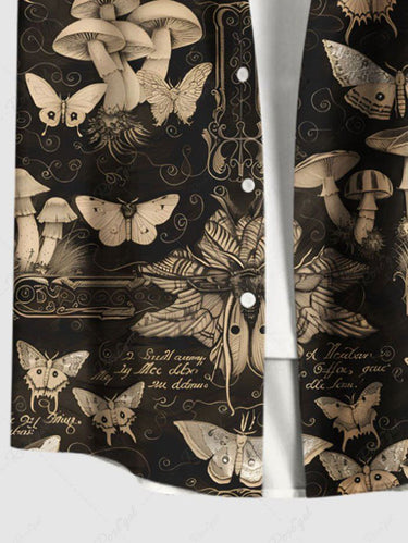 Gothic Plus Size Butterfly Mushroom Print Buttons Pocket Shirt For Men