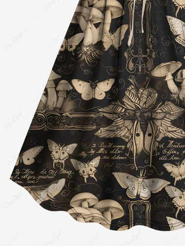 Gothic Plus Size Butterfly Mushroom Print Cinched Dress
