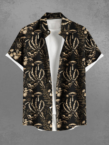 Gothic Plus Size Mushroom Skeleton Claw Flowers Print Buttons Pocket Shirt For Men