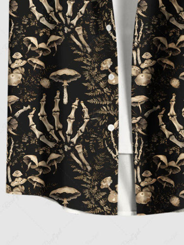 Gothic Plus Size Mushroom Skeleton Claw Flowers Print Buttons Pocket Shirt For Men