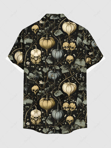 Gothic Plus Size Skull Plant Leaf Print Button Pocket Shirt For Men