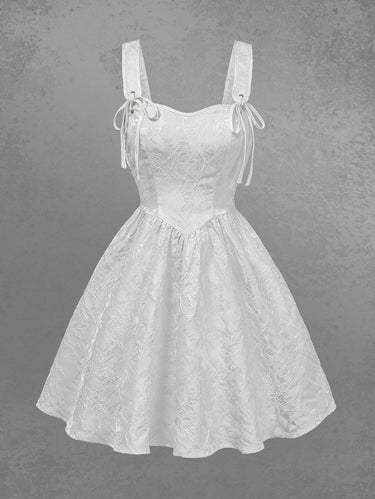 Gothic Flower Jacquard Ruched Back A Line Tank Dress