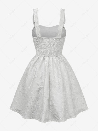 Gothic Flower Jacquard Ruched Back A Line Tank Dress